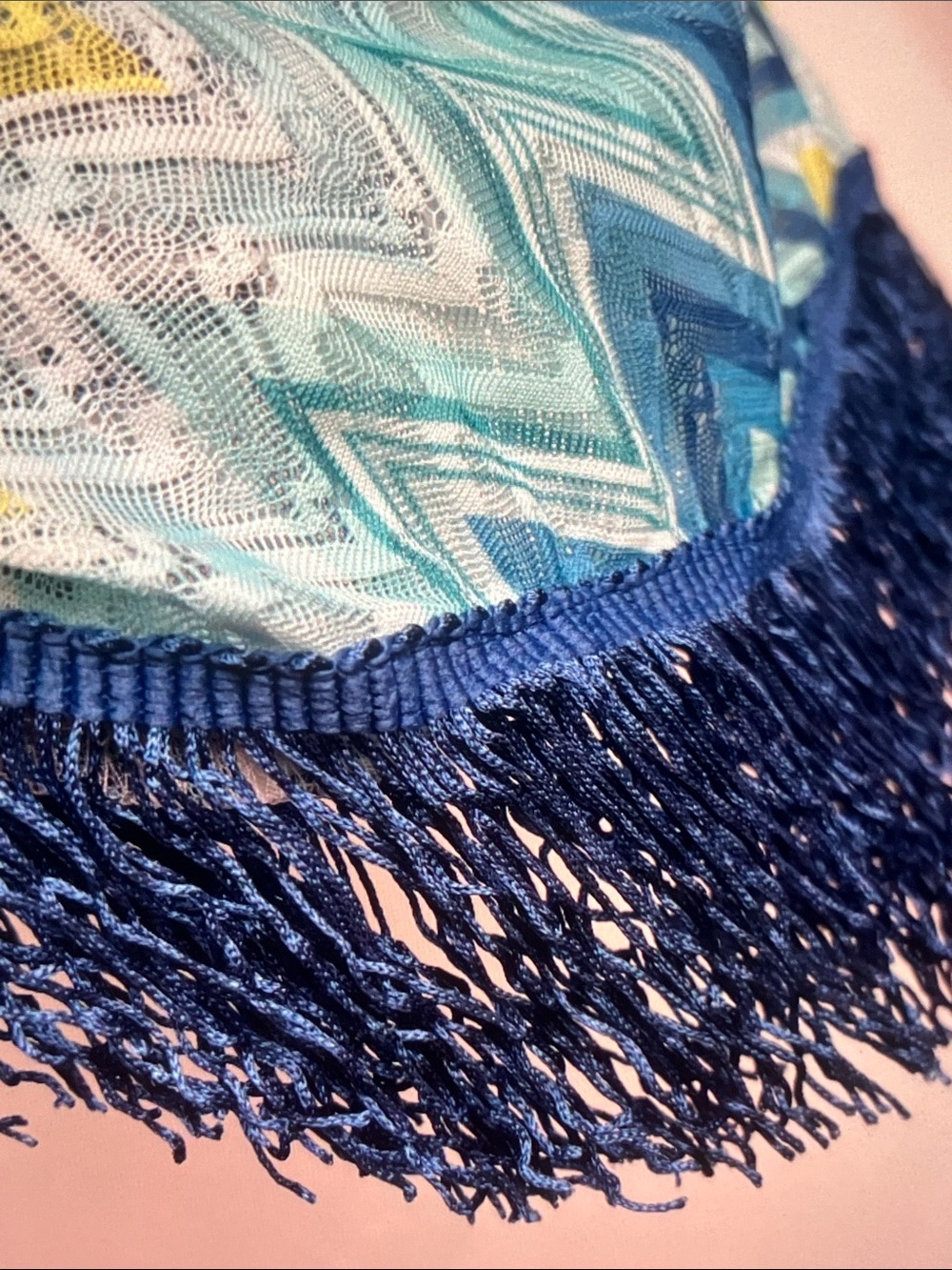 Missoni Turquoise & Navy One-Shoulder Zigzag Fringe Mini Dress - Picture 5 of 8